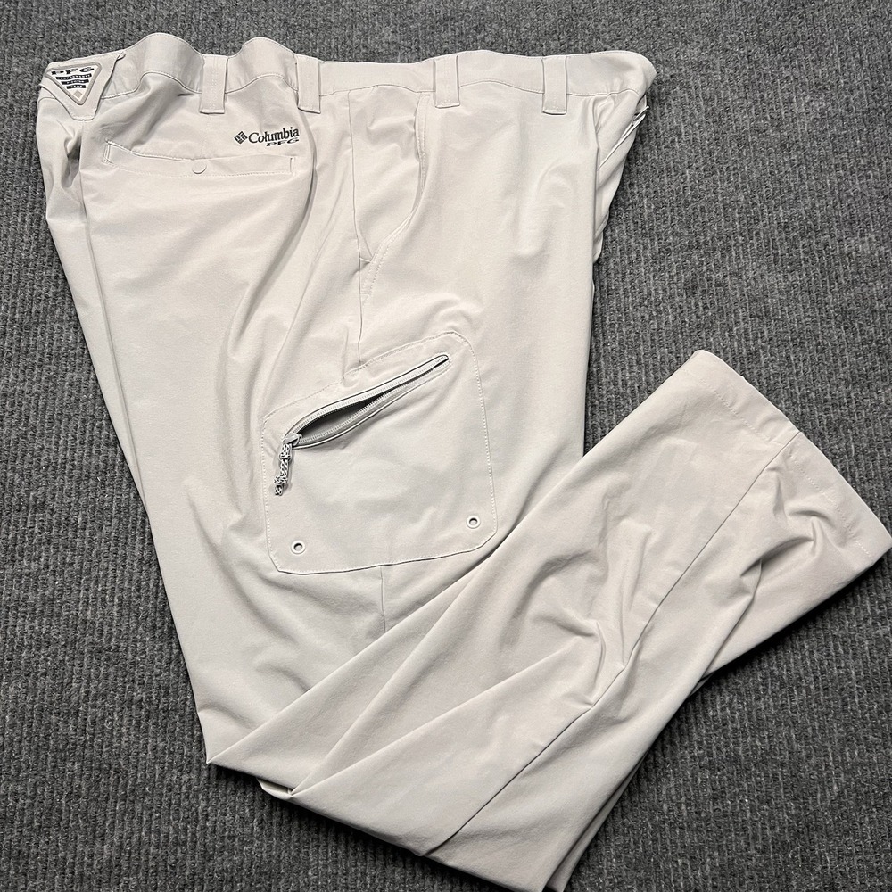 Columbia PFG Fishing Gear Cargo Stretch Grey Hiking Mens Pants 46x32 UV SHADE